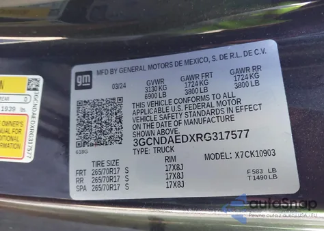 2024 Chevrolet Silverado 1500 4Wd Long Bed Wt из США, поврежденный, VIN 3GCNDAEDXRG317577